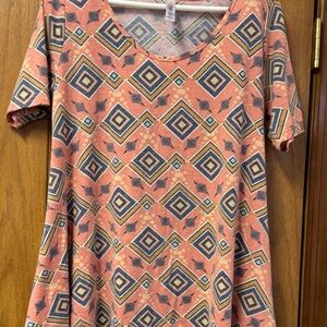 LuLaRoe Orange and Black Aztec Geometric Perfect Tee Shirt Blouse size medium